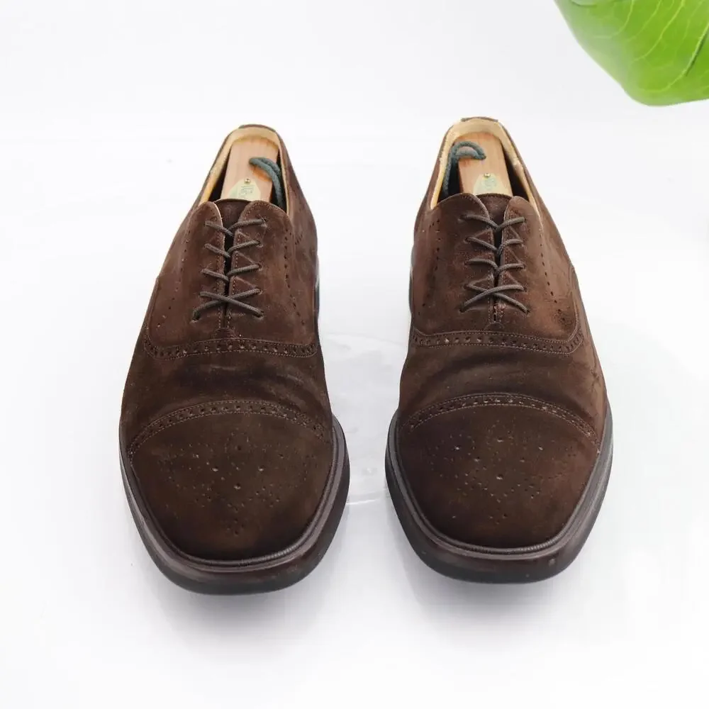 Mezlan Mens Solana Oxfords Size 9.5 Brown Suede Dress Shoe Cap Toe Brogue Vibram